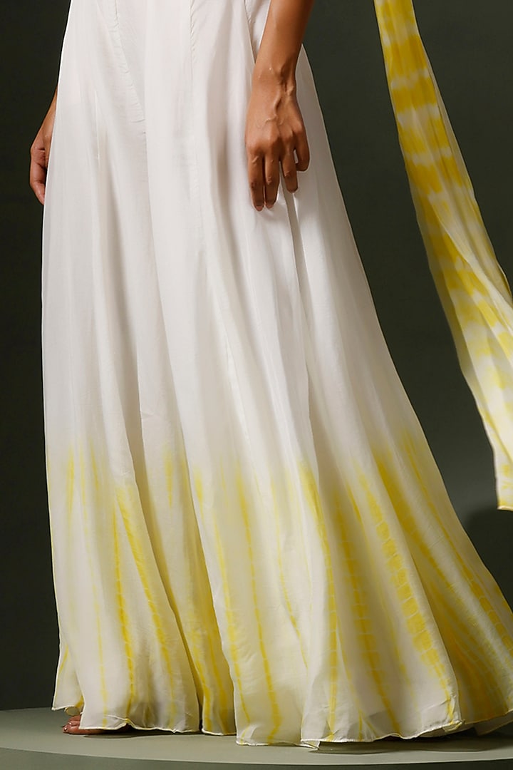 White & Yellow Georgette Tie-Dyed Wedding Sharara Set by Two Sisters By Gyans at Pernia's Pop Up Shop