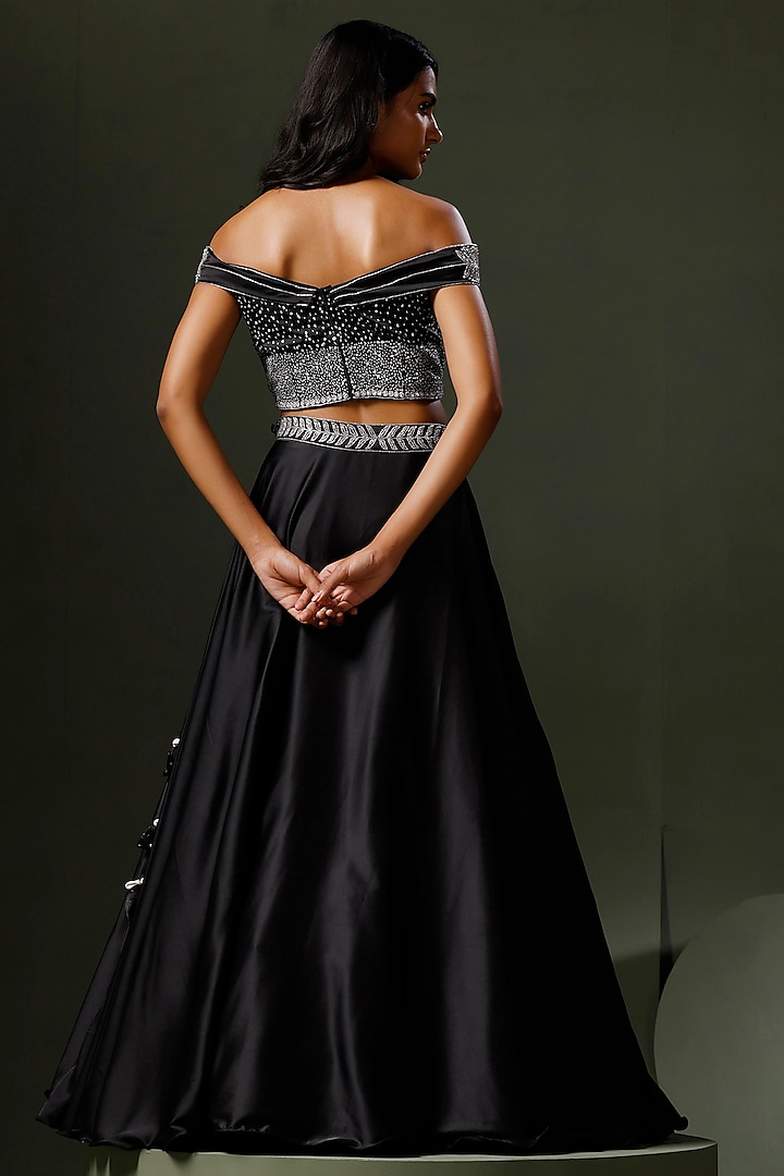 Black Satin Silk Hand Embellished Wedding Lehenga Set by Two Sisters By Gyans at Pernia's Pop Up Shop