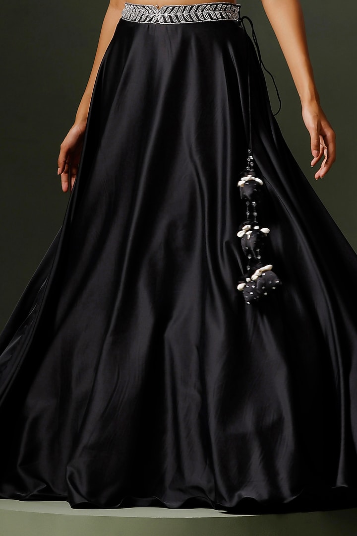 Black Satin Silk Hand Embellished Wedding Lehenga Set by Two Sisters By Gyans at Pernia's Pop Up Shop