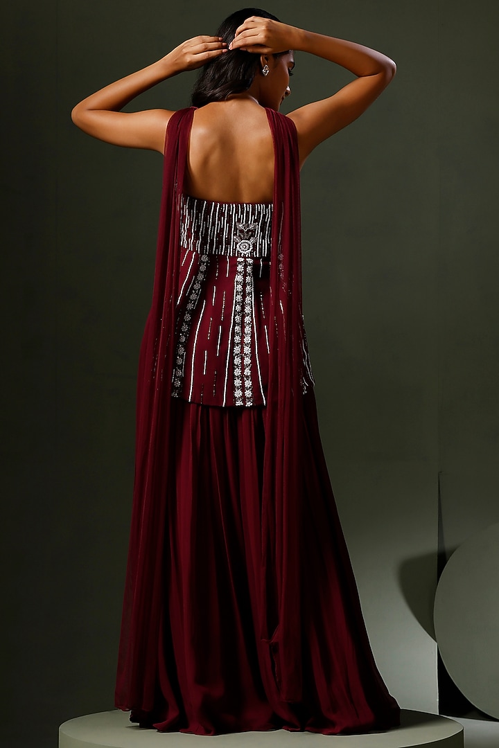 Wine Net Party Wear Sharara Set by Two Sisters By Gyans at Pernia's Pop Up Shop