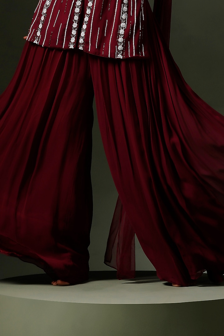Wine Net Party Wear Sharara Set by Two Sisters By Gyans at Pernia's Pop Up Shop