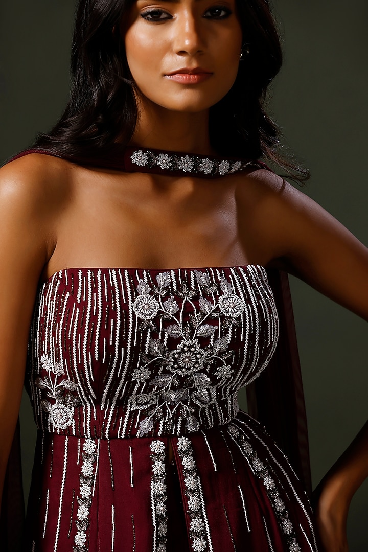 Wine Net Party Wear Sharara Set by Two Sisters By Gyans at Pernia's Pop Up Shop