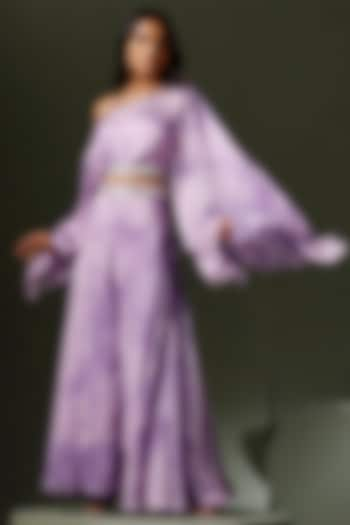 Purple Chinon Tie-Dyed & Embellished Sharara Set by Two Sisters By Gyans at Pernia's Pop Up Shop