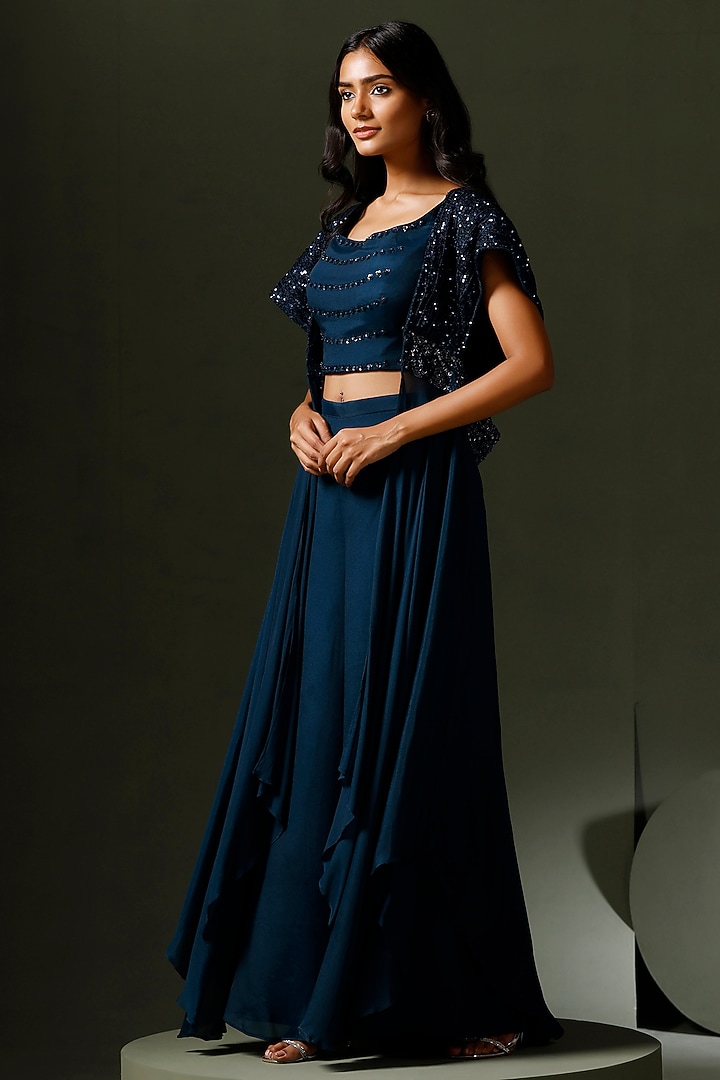 Midnight Blue Chinon Co-Ord Set by Two Sisters By Gyans at Pernia's Pop Up Shop