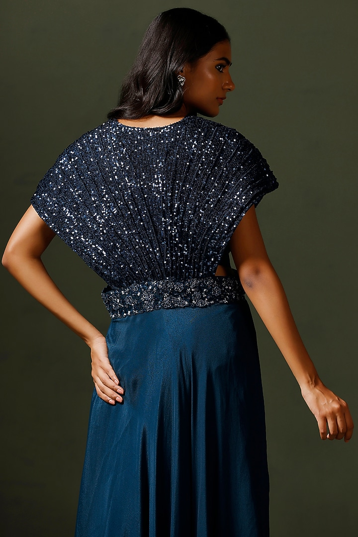 Midnight Blue Chinon Co-Ord Set by Two Sisters By Gyans at Pernia's Pop Up Shop