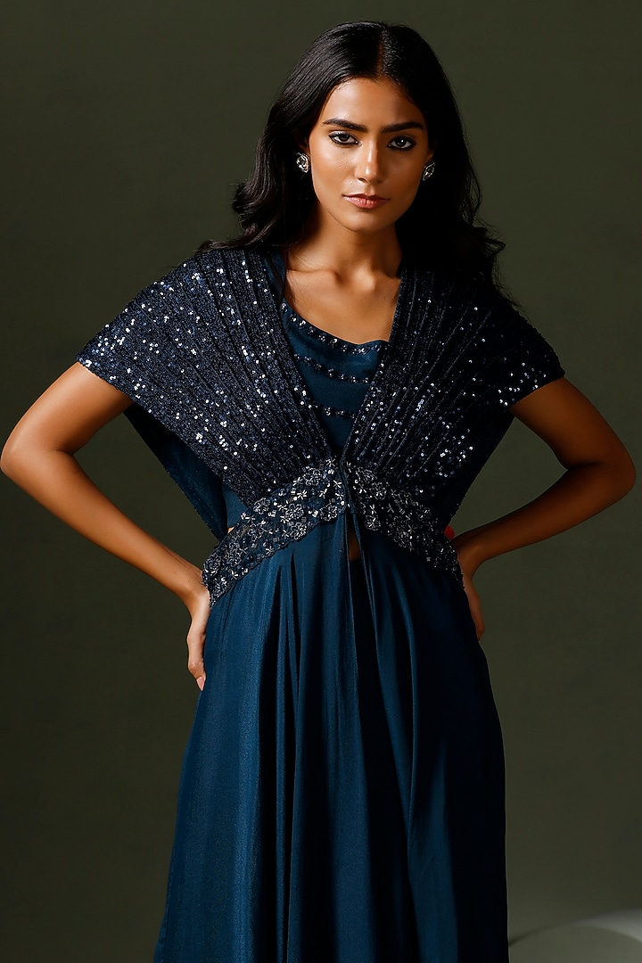 Midnight Blue Chinon Co-Ord Set by Two Sisters By Gyans at Pernia's Pop Up Shop
