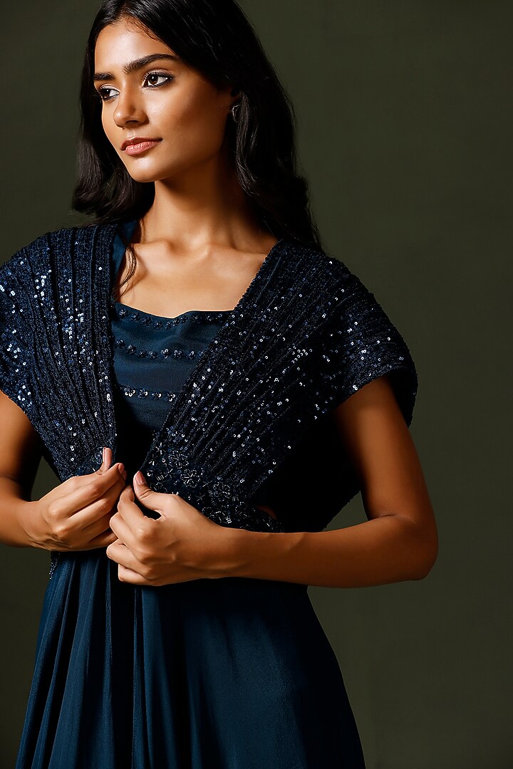 Midnight Blue Chinon Co-Ord Set by Two Sisters By Gyans at Pernia's Pop Up Shop
