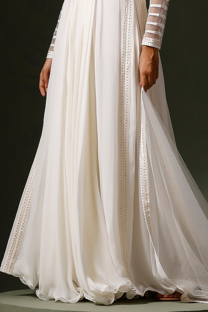 White Georgette & Net Hand Embellished Wedding Anarkali Set by Two Sisters By Gyans at Pernia's Pop Up Shop