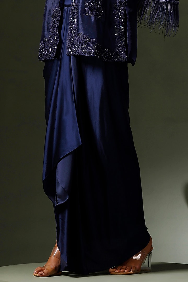 Navy Blue Organza Hand Embroidered Jacket Set by Two Sisters By Gyans at Pernia's Pop Up Shop