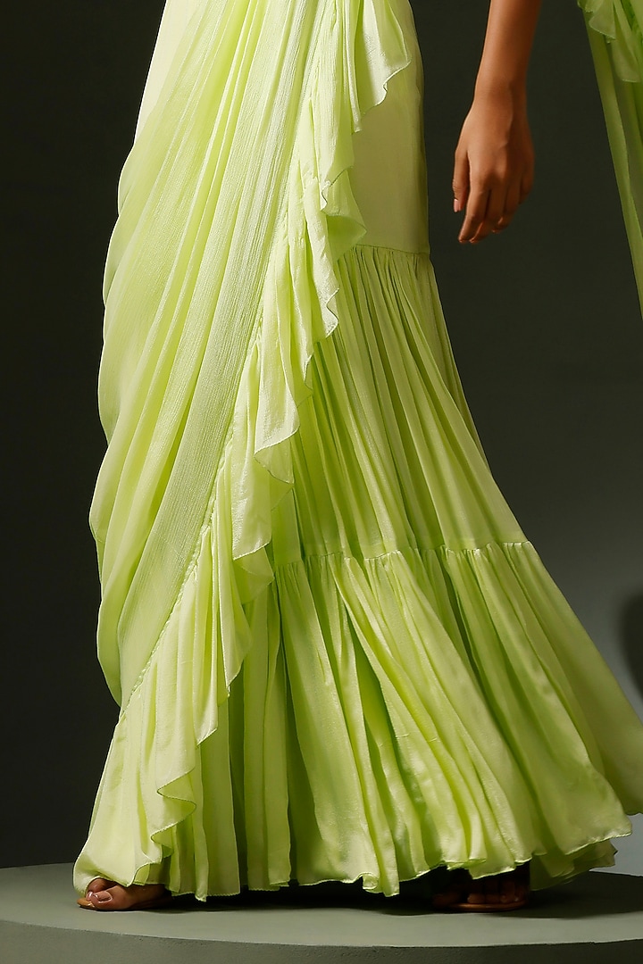 Mint Green Chinon Ruffled Gharara Wedding Saree Set by Two Sisters By Gyans at Pernia's Pop Up Shop