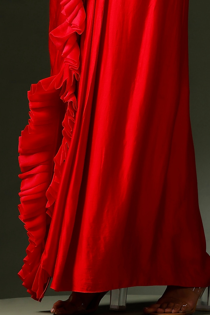 Red Raw Silk Jacket Set by Two Sisters By Gyans at Pernia's Pop Up Shop