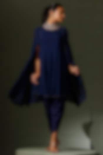 Navy Blue Georgette Hand Embellished Cape Set by Two Sisters By Gyans at Pernia's Pop Up Shop