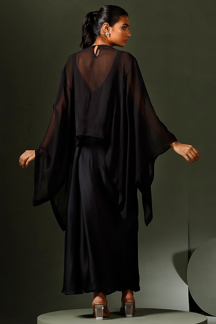 Black Georgette Machine Embroidered Cape Set by Two Sisters By Gyans at Pernia's Pop Up Shop