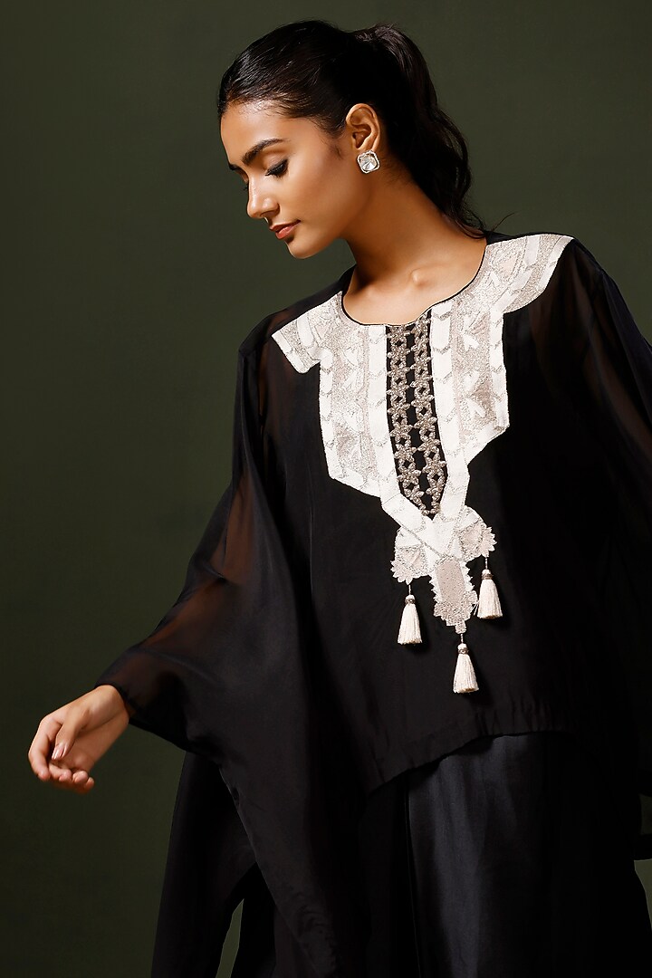 Black Georgette Machine Embroidered Cape Set by Two Sisters By Gyans at Pernia's Pop Up Shop