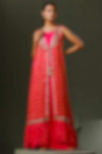 Hot Pink Terry Crepe Gown With Cape by Two Sisters By Gyans at Pernia's Pop Up Shop