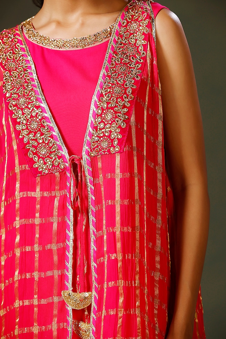 Hot Pink Terry Crepe Party Wear Gown With Cape by Two Sisters By Gyans at Pernia's Pop Up Shop