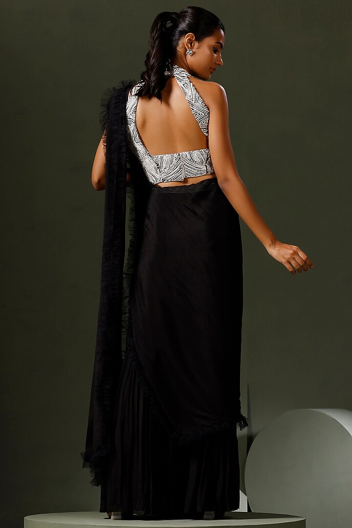 Black Georgette Gharara Party Wear Saree Set by Two Sisters By Gyans at Pernia's Pop Up Shop
