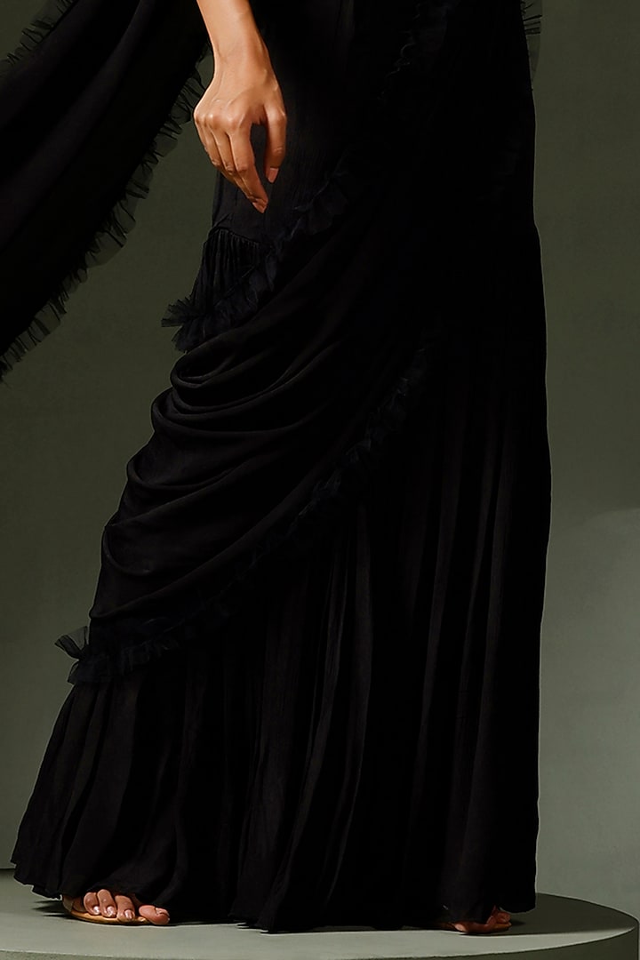 Black Georgette Gharara Party Wear Saree Set by Two Sisters By Gyans at Pernia's Pop Up Shop