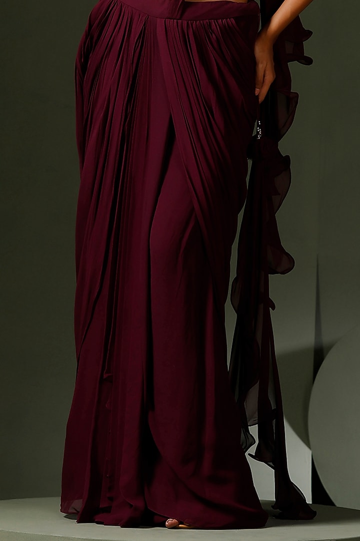 Purple Georgette Draped Wedding Saree Set by Two Sisters By Gyans at Pernia's Pop Up Shop