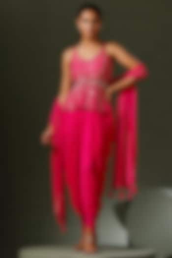 Hot Pink Georgette Dhoti Set by Two Sisters By Gyans at Pernia's Pop Up Shop