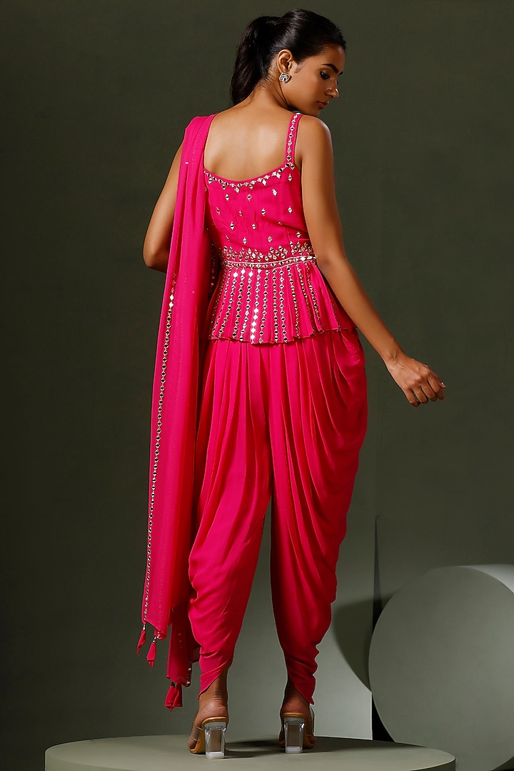 Hot Pink Georgette Dhoti Set by Two Sisters By Gyans at Pernia's Pop Up Shop