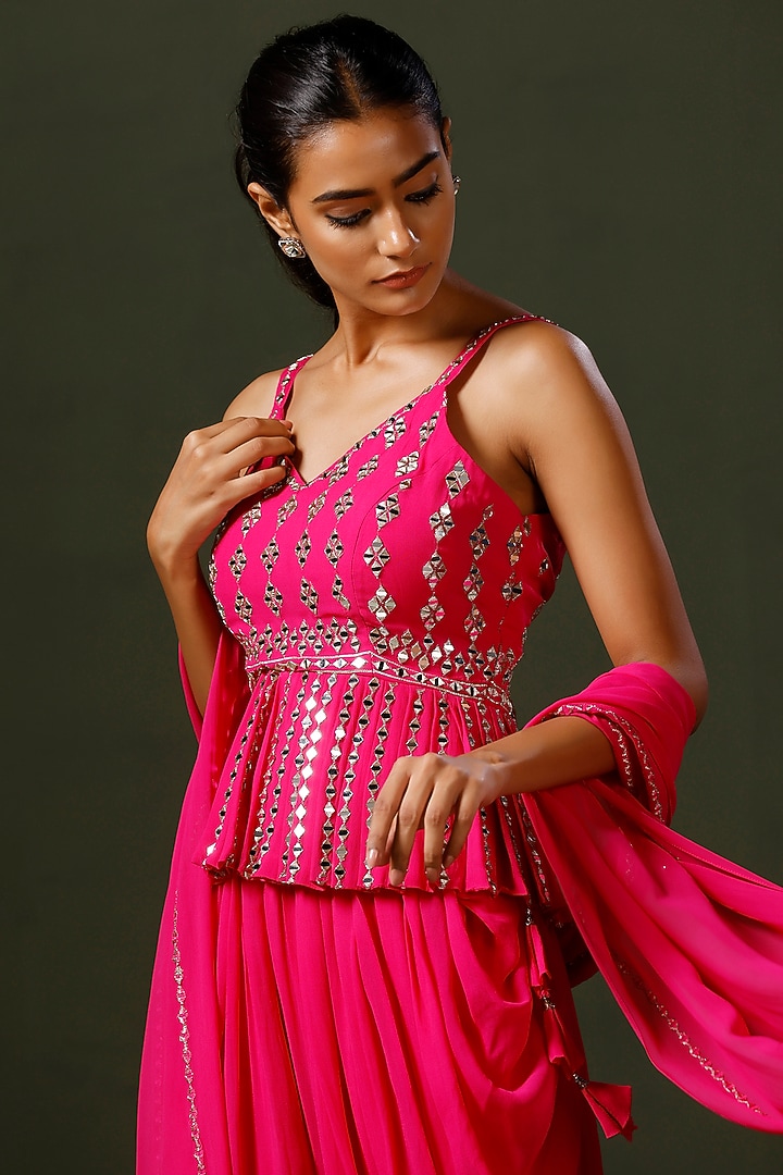 Hot Pink Georgette Dhoti Set by Two Sisters By Gyans at Pernia's Pop Up Shop