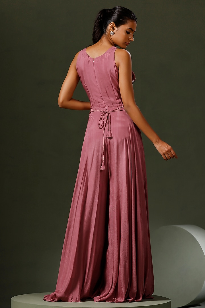 Mauve Chinon Hand Embellished Jumpsuit by Two Sisters By Gyans at Pernia's Pop Up Shop