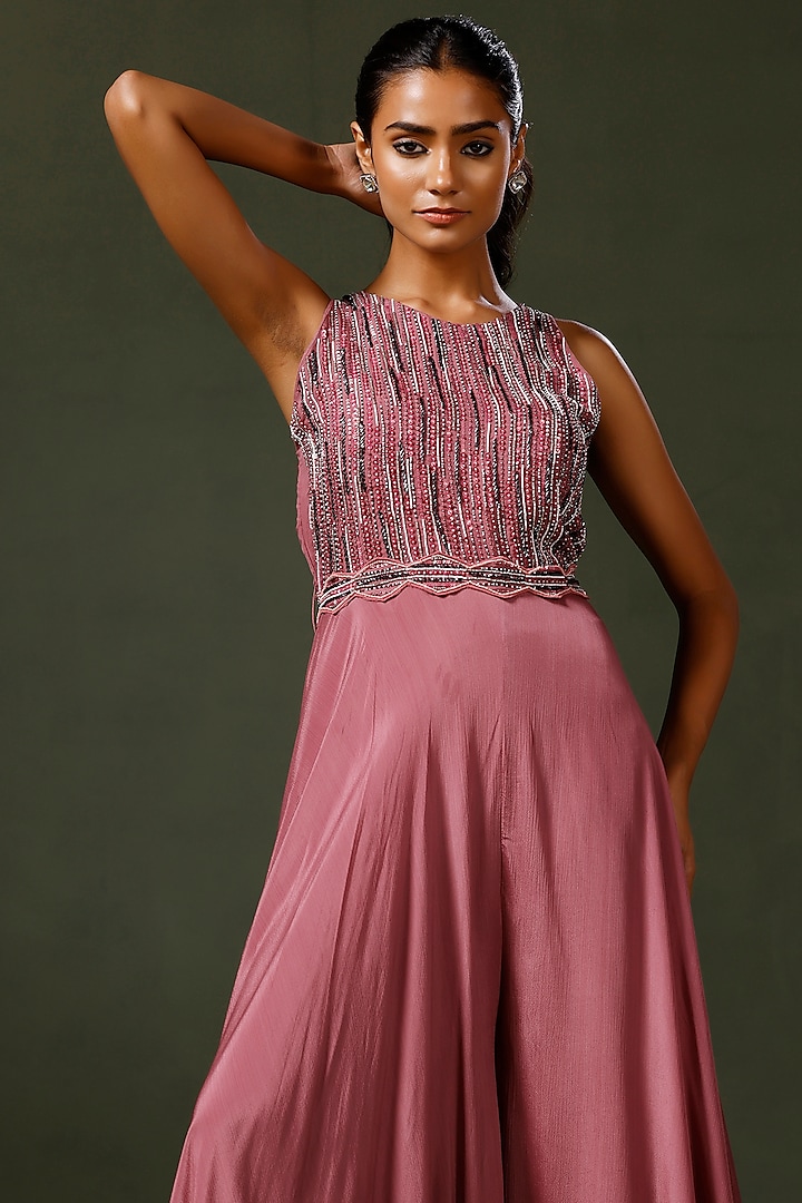 Mauve Chinon Hand Embellished Jumpsuit by Two Sisters By Gyans at Pernia's Pop Up Shop