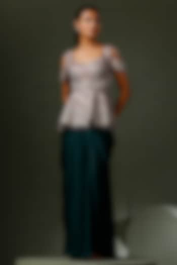 Emerald Green Satin Draped Skirt Set by Two Sisters By Gyans at Pernia's Pop Up Shop