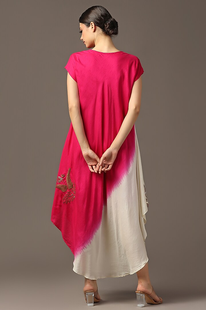 Pink & Off-White Silk Ombre High-Low Summer Dress by Two Sisters By Gyans at Pernia's Pop Up Shop