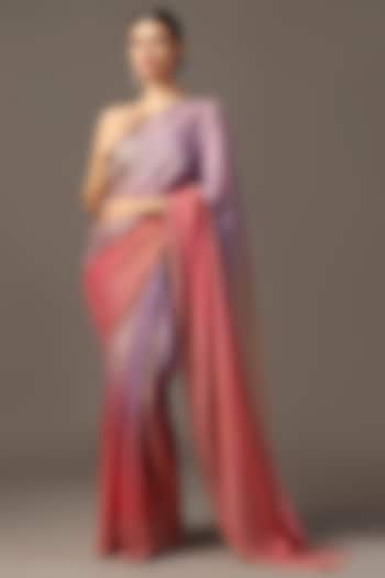 Pink & Purple Ombre Georgette Tissue Cutdana Embroidered Saree Set by Two Sisters By Gyans at Pernia's Pop Up Shop