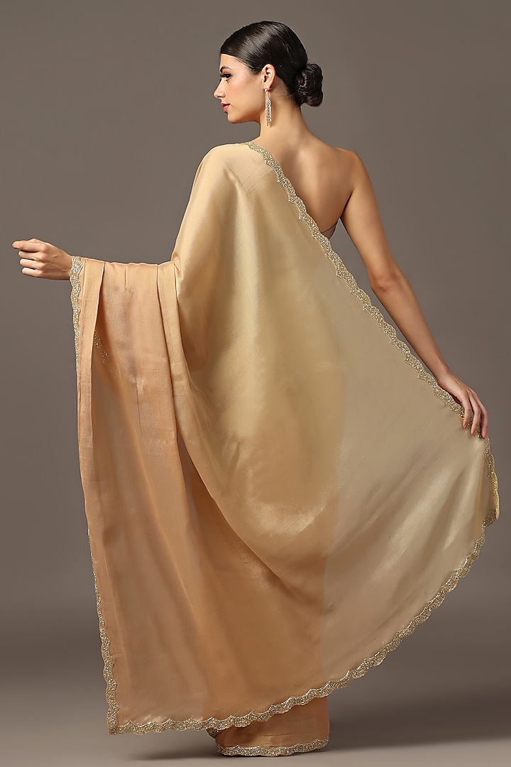 Gold Chiffon Cutdana Embroidered Party Wear Saree Set by Two Sisters By Gyans at Pernia's Pop Up Shop