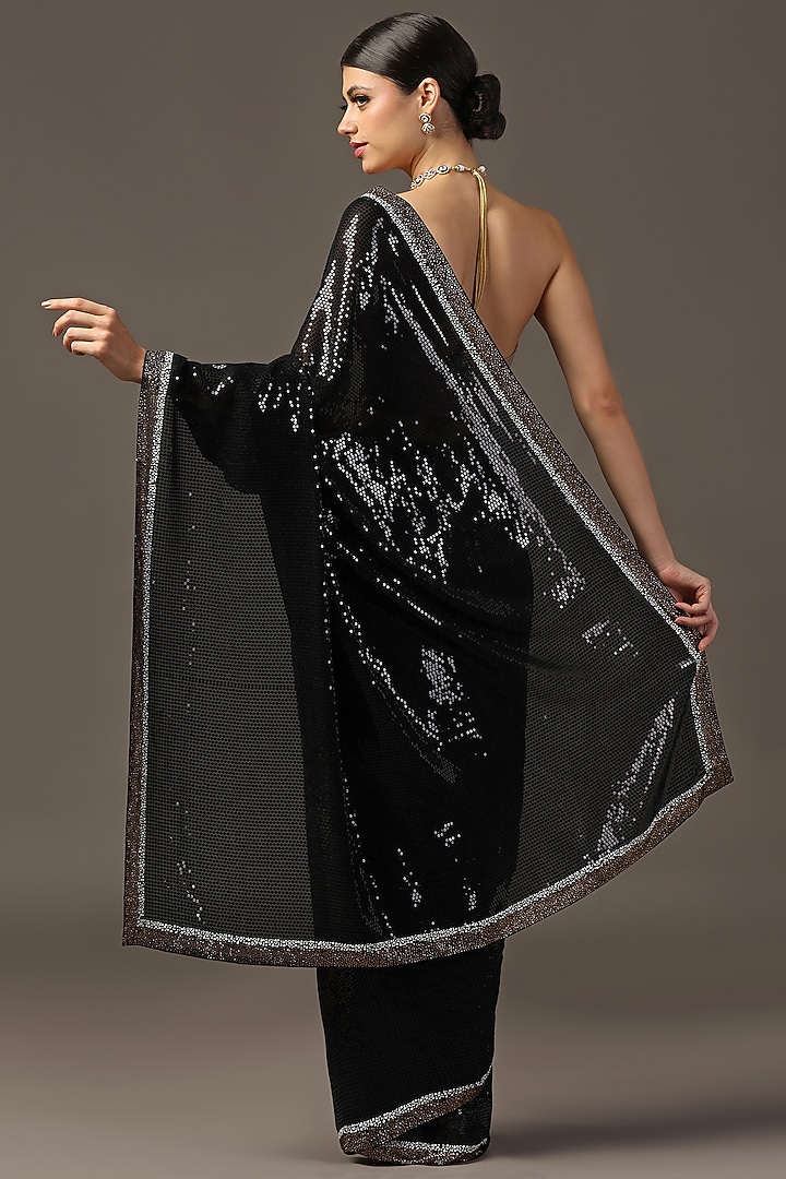 Black Georgette Sequins Embroidered Party Wear Saree Set by Two Sisters By Gyans at Pernia's Pop Up Shop