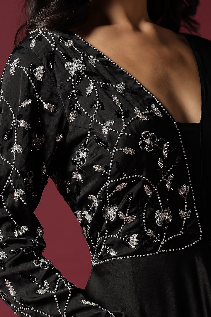 Black Georgette Hand Embroidered Engagement Gown by Two Sisters By Gyans at Pernia's Pop Up Shop
