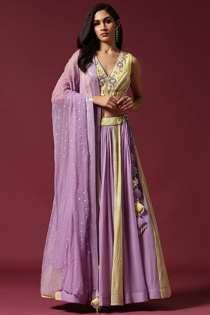 Lilac & Lime Georgette Kalidar Wedding Lehenga Set by Two Sisters By Gyans at Pernia's Pop Up Shop