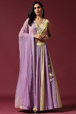 Lilac & Lime Georgette Kalidar Lehenga Set by Two Sisters By Gyans