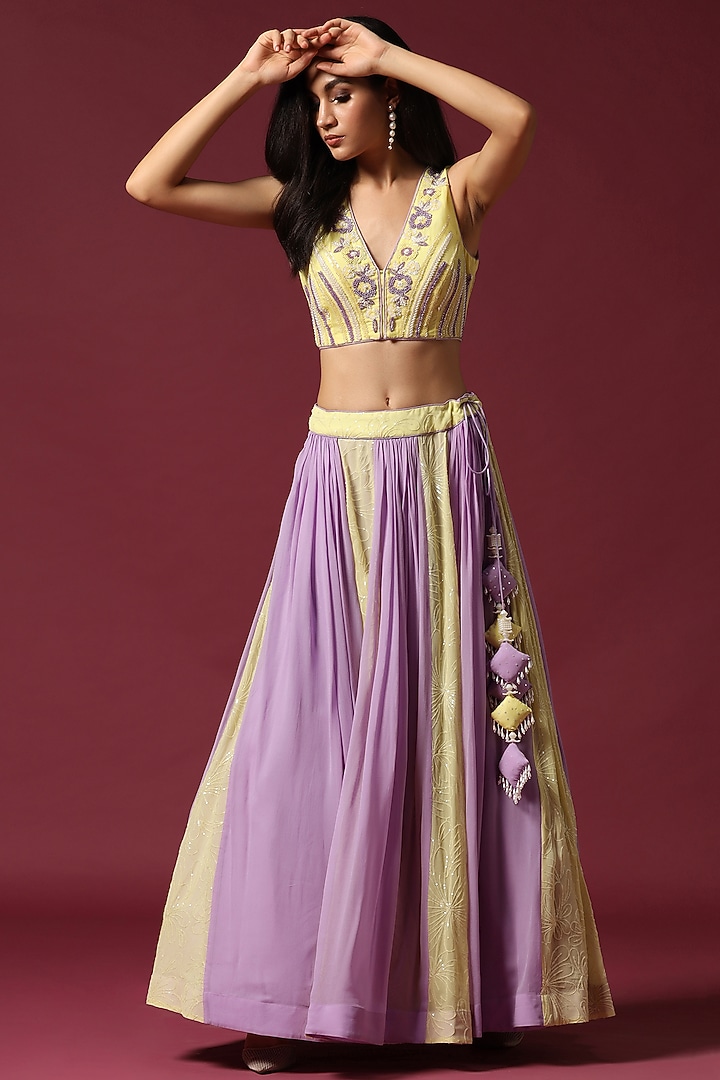 Lilac & Lime Georgette Kalidar Wedding Lehenga Set by Two Sisters By Gyans at Pernia's Pop Up Shop