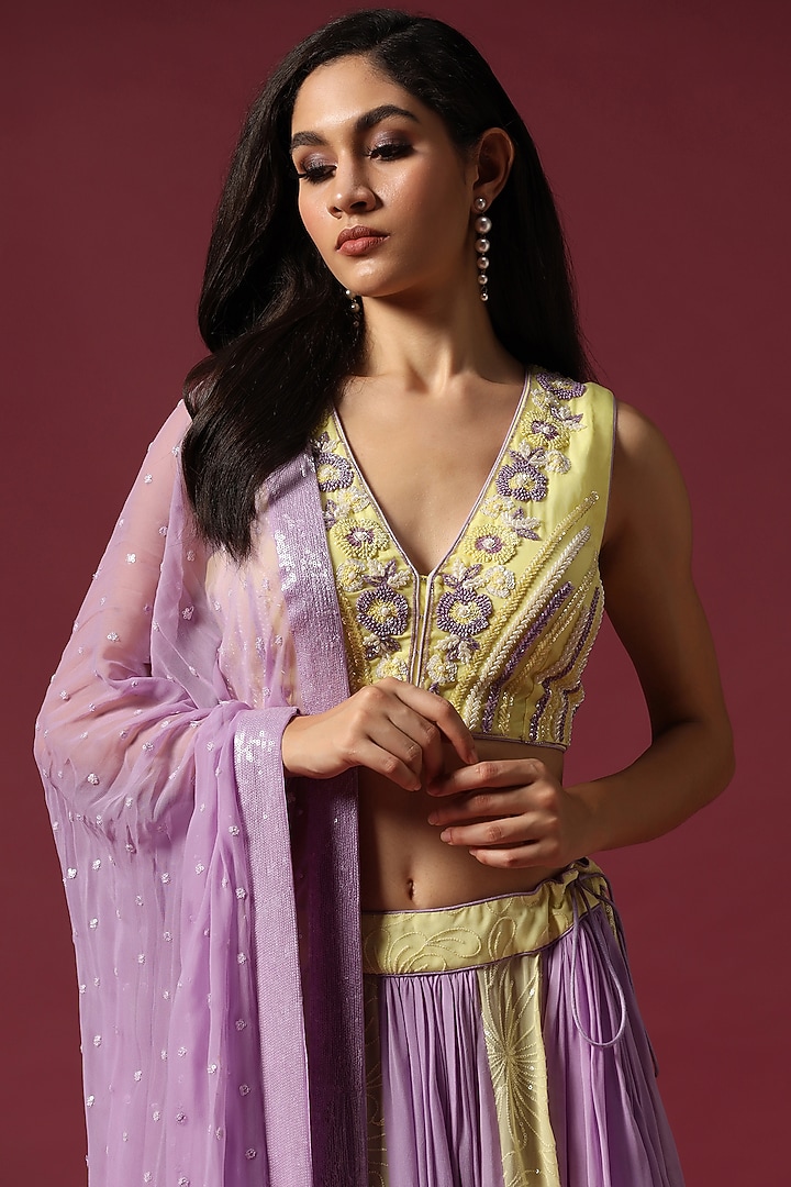 Lilac & Lime Georgette Kalidar Wedding Lehenga Set by Two Sisters By Gyans at Pernia's Pop Up Shop