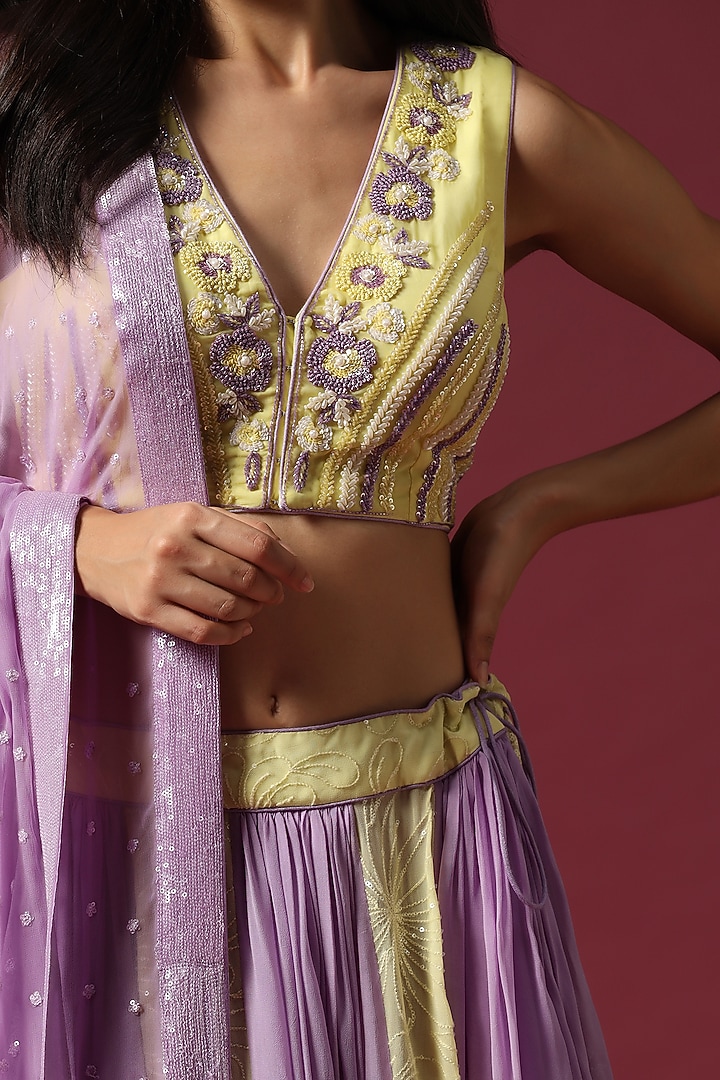 Lilac & Lime Georgette Kalidar Wedding Lehenga Set by Two Sisters By Gyans at Pernia's Pop Up Shop