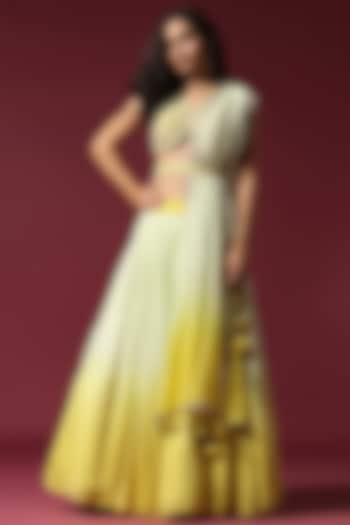 Yellow & Mint Ombre Crepe Silk Wedding Lehenga Set by Two Sisters By Gyans at Pernia's Pop Up Shop
