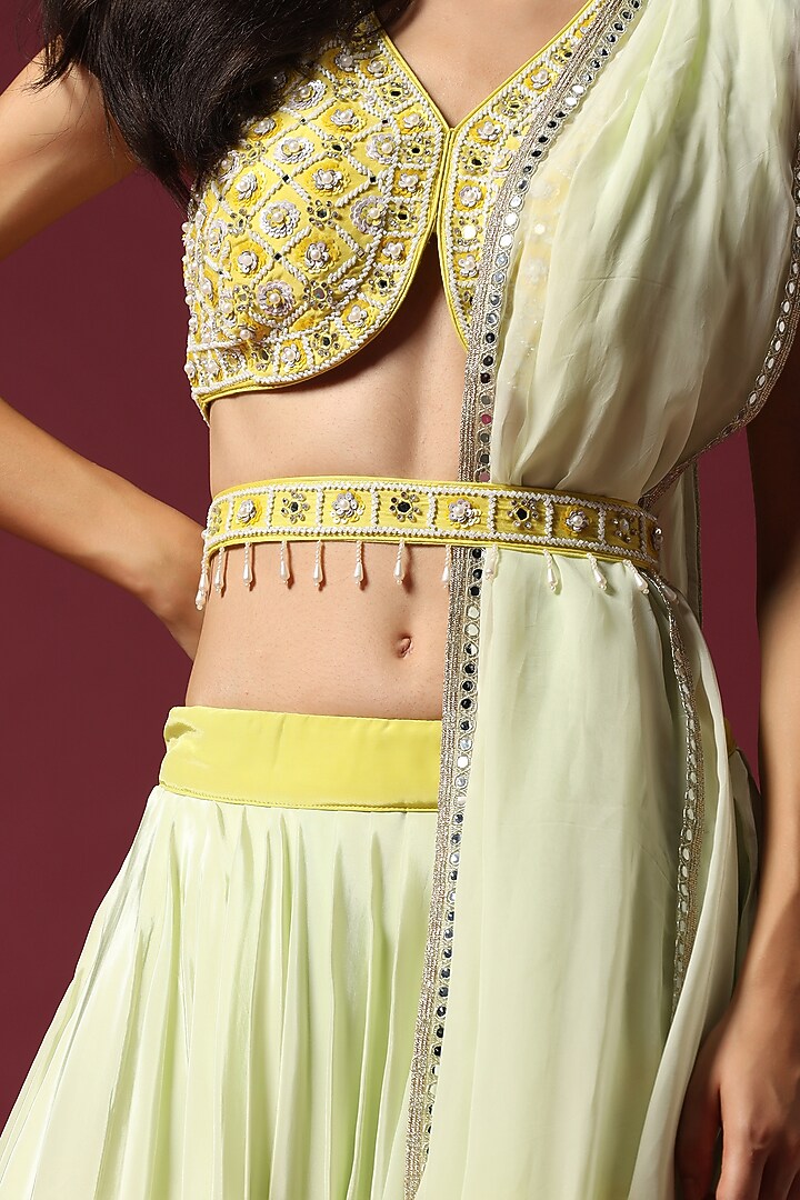 Yellow & Mint Ombre Crepe Silk Wedding Lehenga Set by Two Sisters By Gyans at Pernia's Pop Up Shop