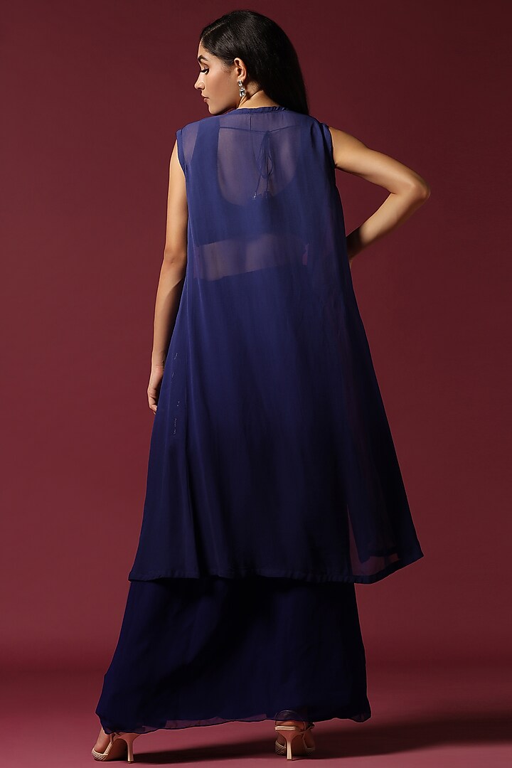 Navy Blue Georgette Sequins Embroidered Cape Set by Two Sisters By Gyans at Pernia's Pop Up Shop