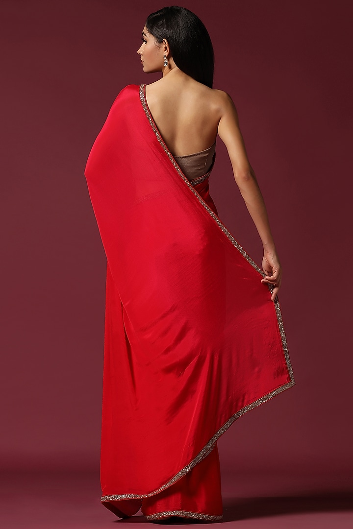Red Chiffon Beadwork Party Wear Saree Set by Two Sisters By Gyans at Pernia's Pop Up Shop