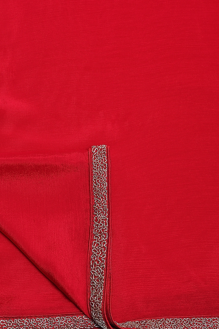 Red Chiffon Beadwork Party Wear Saree Set by Two Sisters By Gyans at Pernia's Pop Up Shop