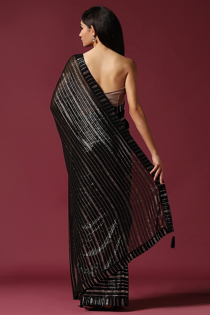 Black Georgette Sequins Work Party Wear Saree Set by Two Sisters By Gyans at Pernia's Pop Up Shop