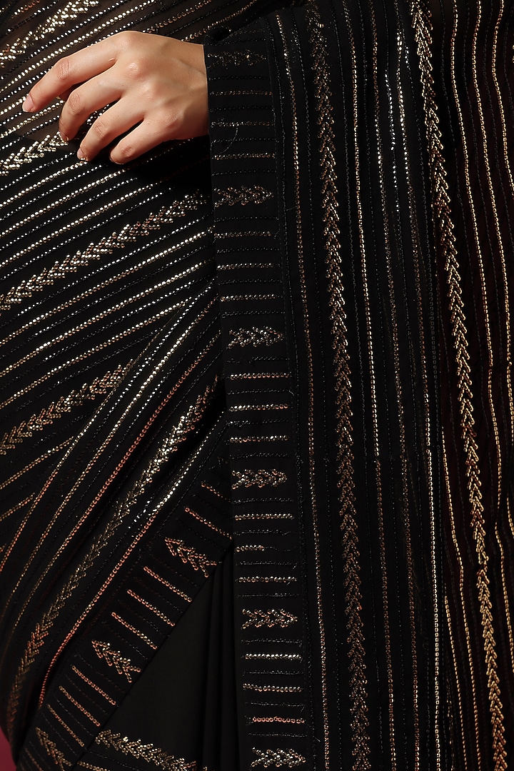 Black Georgette Sequins Work Party Wear Saree Set by Two Sisters By Gyans at Pernia's Pop Up Shop