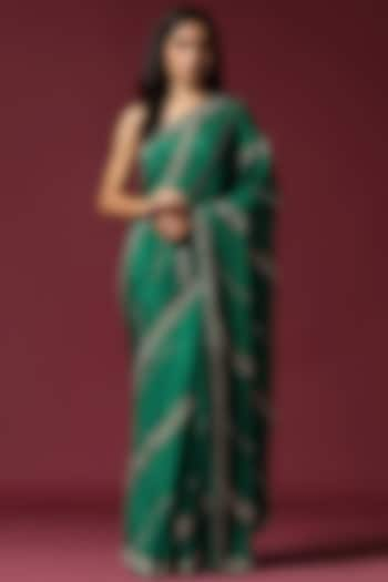 Green Georgette Hand Embroidered Saree Set by Two Sisters By Gyans at Pernia's Pop Up Shop