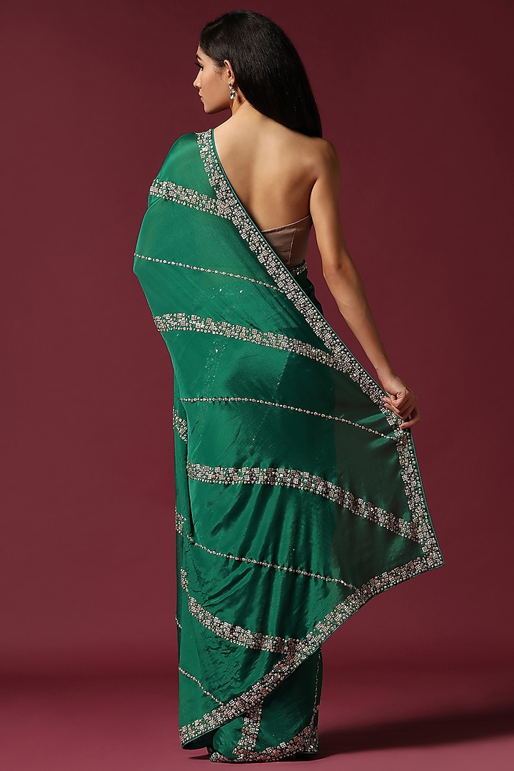 Green Georgette Hand Embroidered Wedding Saree Set by Two Sisters By Gyans at Pernia's Pop Up Shop