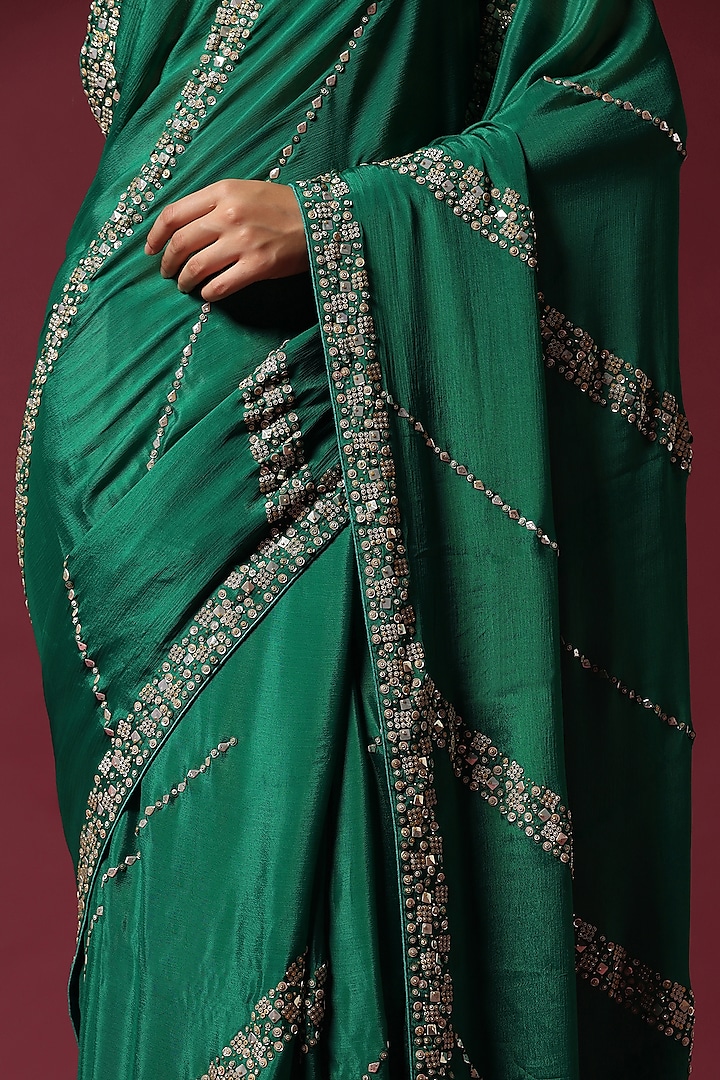 Green Georgette Hand Embroidered Wedding Saree Set by Two Sisters By Gyans at Pernia's Pop Up Shop
