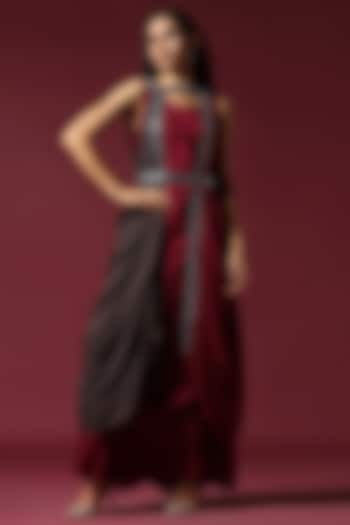 Maroon Chiffon Gown With Cape by Two Sisters By Gyans at Pernia's Pop Up Shop